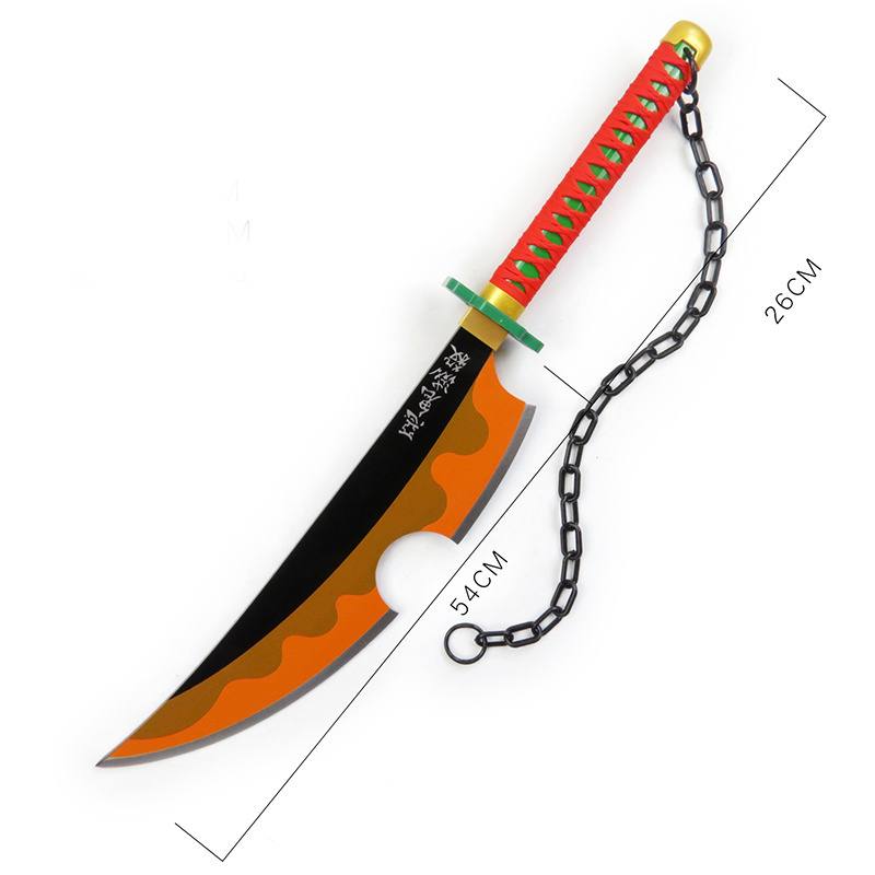 Orange Demon Slayer Uzui Tengen Ninja Katana Samurai Toy Anime Props Wooden Swords Original Pattern Sword