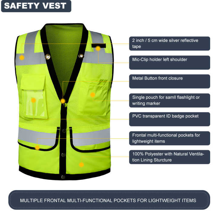 Fluorescent yellow, inexpensive, reflective West Hi Vis running safety worker vests with high visibility on the road