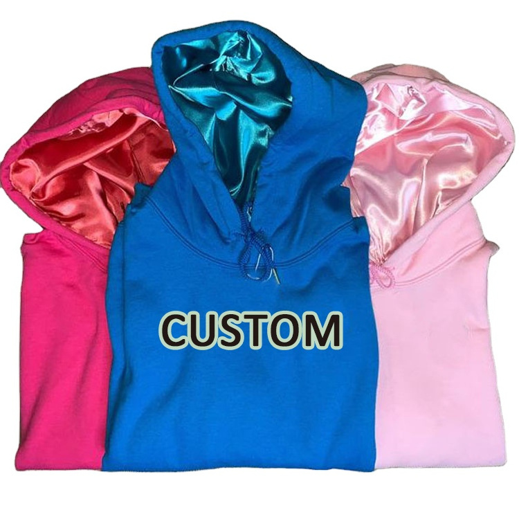 2022Man High Quality Oversized Unisex Luxury Silk Plain Men Custom Satin Lined Hoodie With Satin Hood