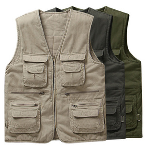 Factory Customized Logo Outdoor 100% Cotton Multi Pockets Fishing Vest