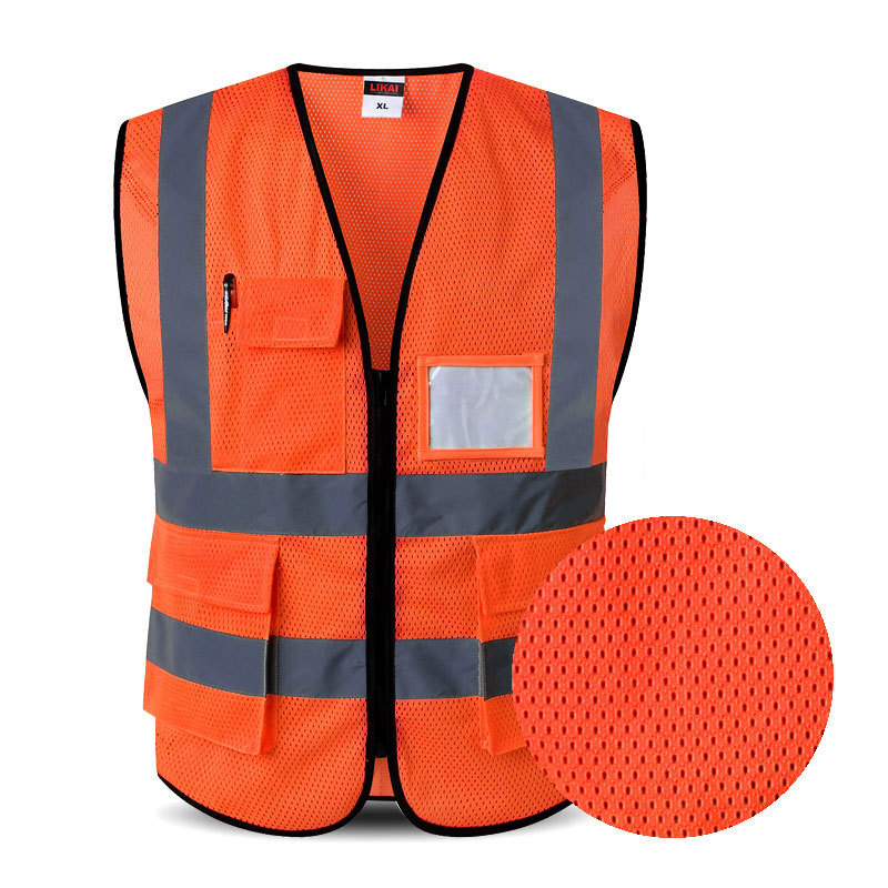 Hi Vis Security Workwear Safety Waistcoat Orange Mesh Vest Reflective Stripes vest With Custom Logo Man Women Safety Vest