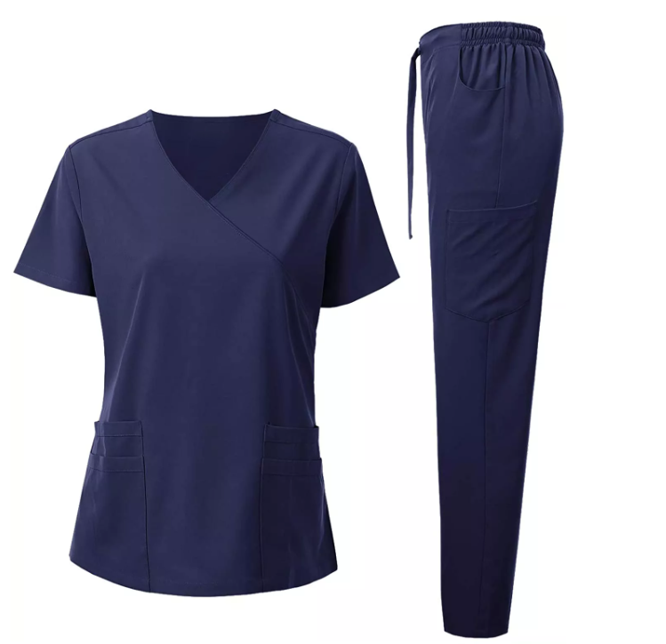 Wholesale New Hospital Uniforms Short Sleeve Top And Pant Medical Navy Blue Nursing Scrub For Men And Women