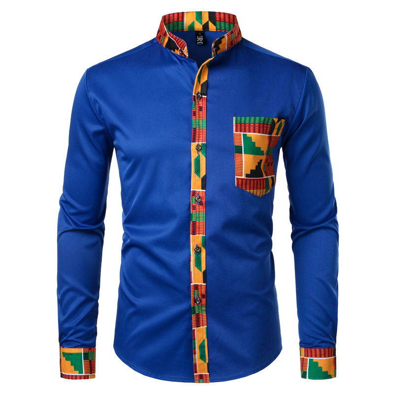 Printed Shirt Men's African Long Sleeve Button up Traditional Dashiki Shirt Patchwork African Clothing For Men