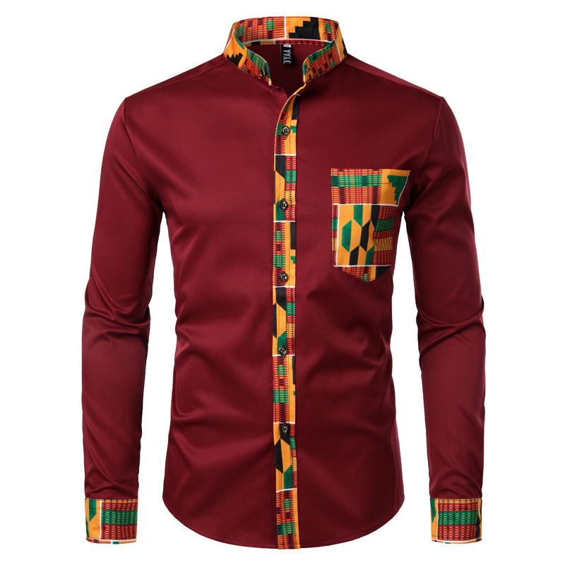 Printed Shirt Men's African Long Sleeve Button up Traditional Dashiki Shirt Patchwork African Clothing For Men