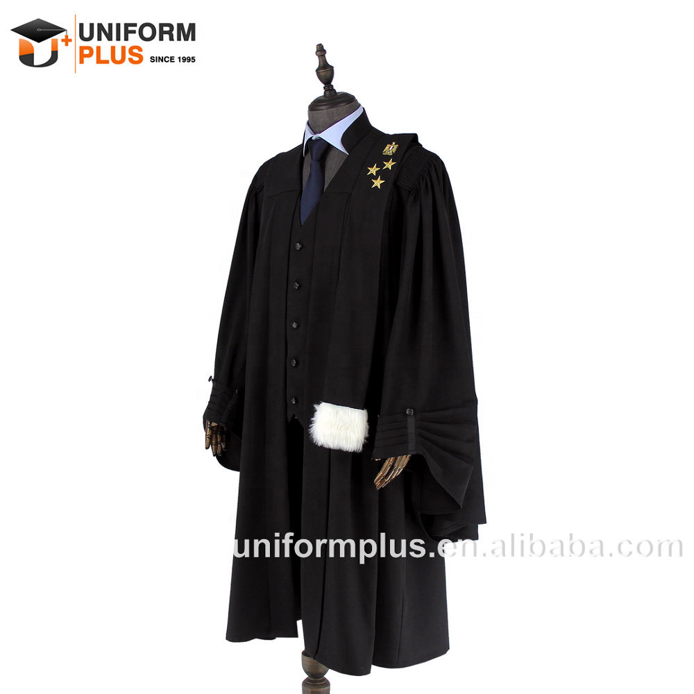 High quality Europe French white fur traditional black clothing uniform lawyer gown