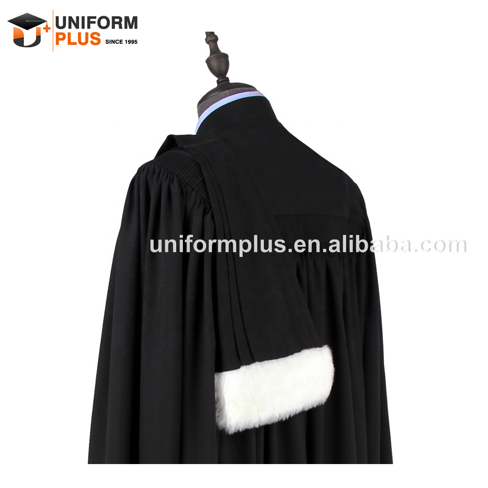 High quality Europe French white fur traditional black clothing uniform lawyer gown