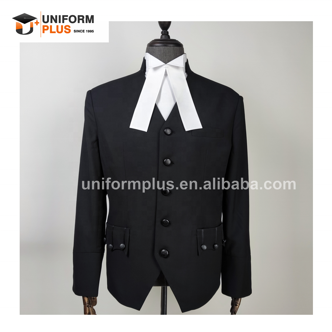 High quality traditional black court legal bar wear uniform judge lawyer barrister waistcoats jacket