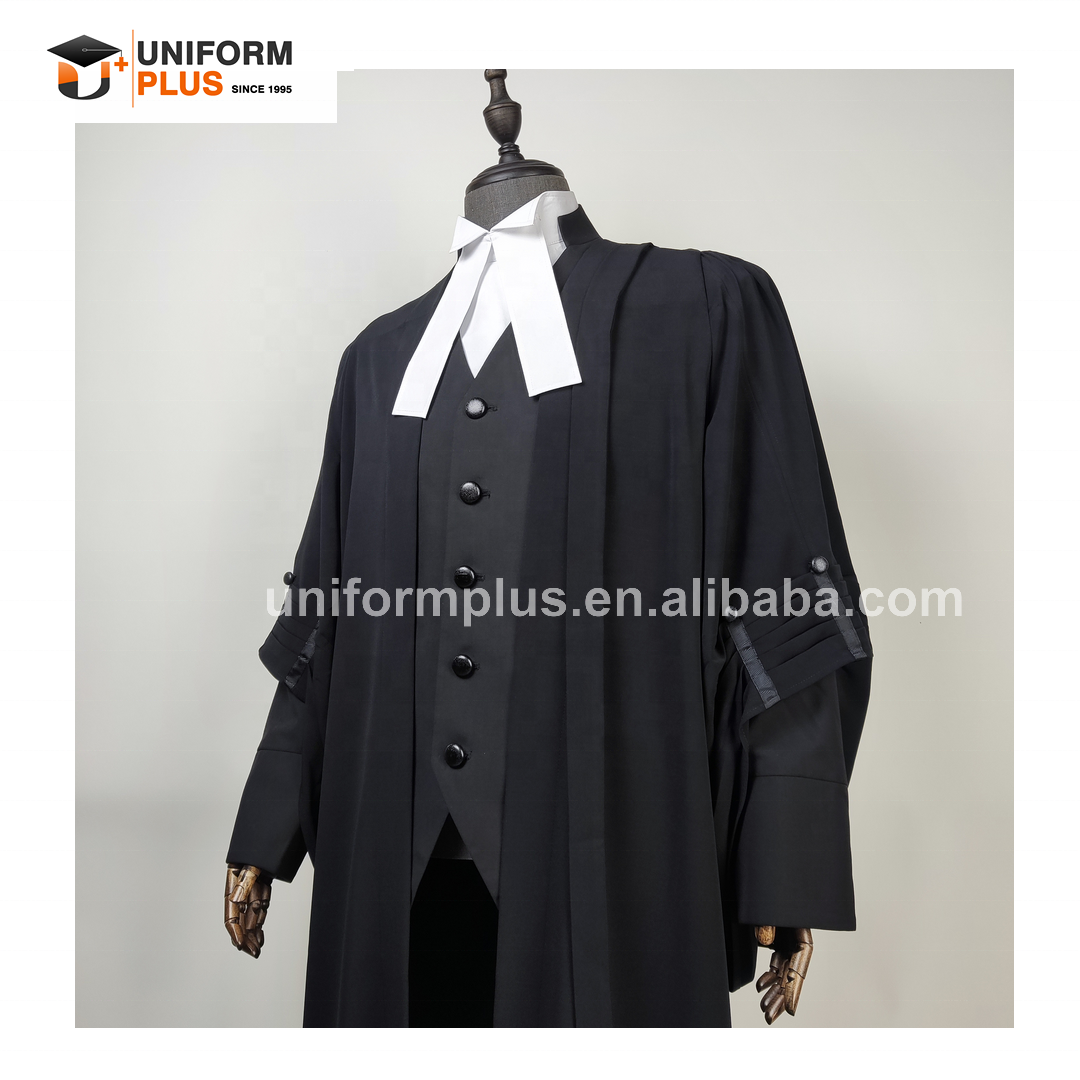 High quality traditional black court legal bar wear uniform judge lawyer barrister waistcoats jacket