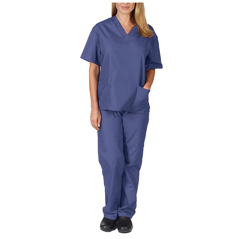 Short-sleeved scrub uniform for hospital nurse staff clothing