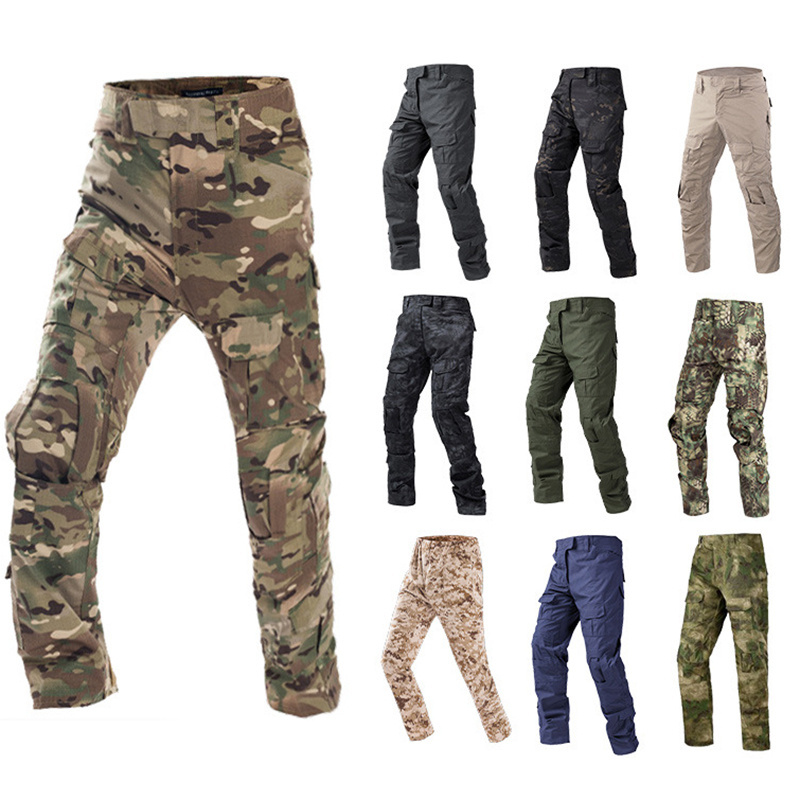 Men's Camouflage Cargo Multi Pockets Pants Tactical Combat Camouflage Pants Rip Stop Camo Pants Uniform