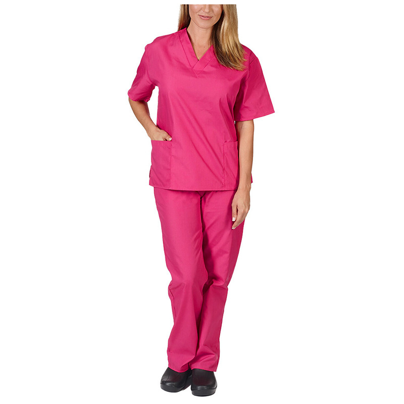 Short-sleeved scrub uniform for hospital nurse staff clothing