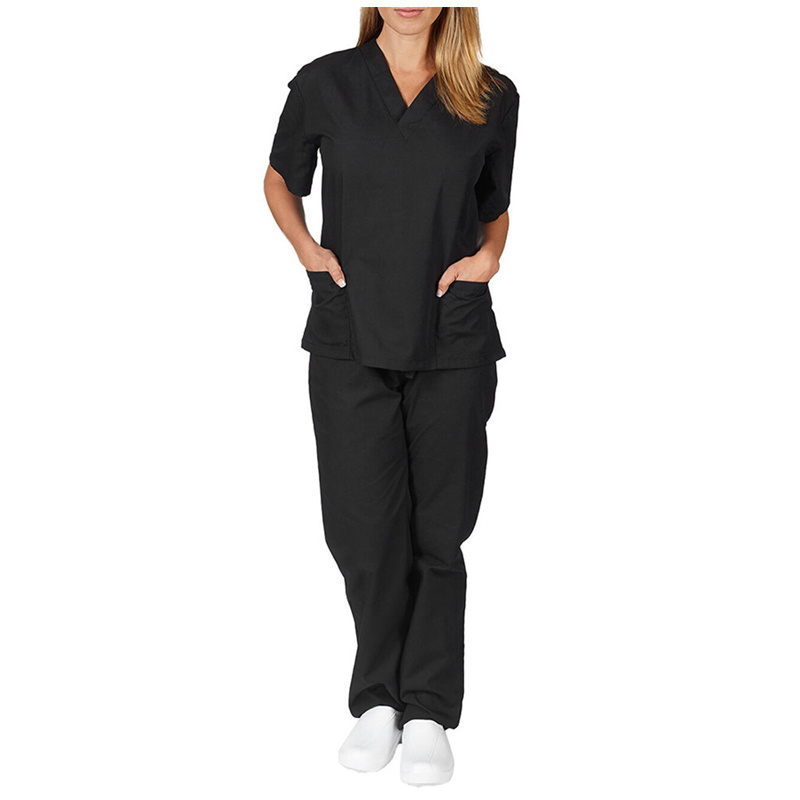 Short-sleeved scrub uniform for hospital nurse staff clothing