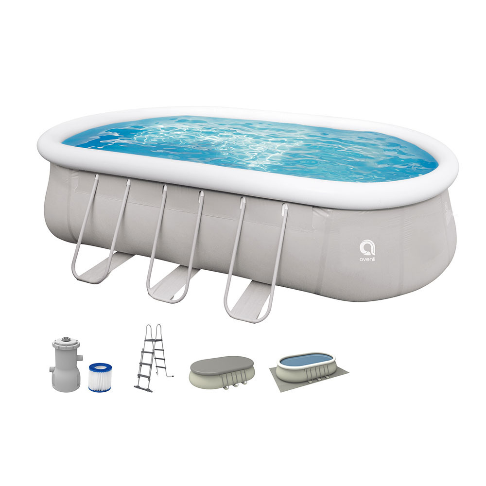 Avenli 17023EU Frame Oval Pool Set Grey 610cmX360cmX122cm family pool folding stable above ground swimming pool with best price