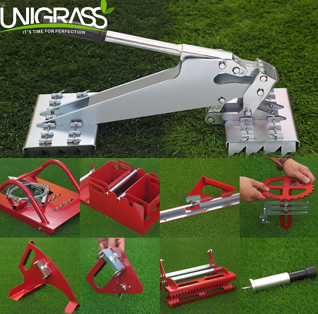 Uni sport field synthetic grass installation height mesure full set tools