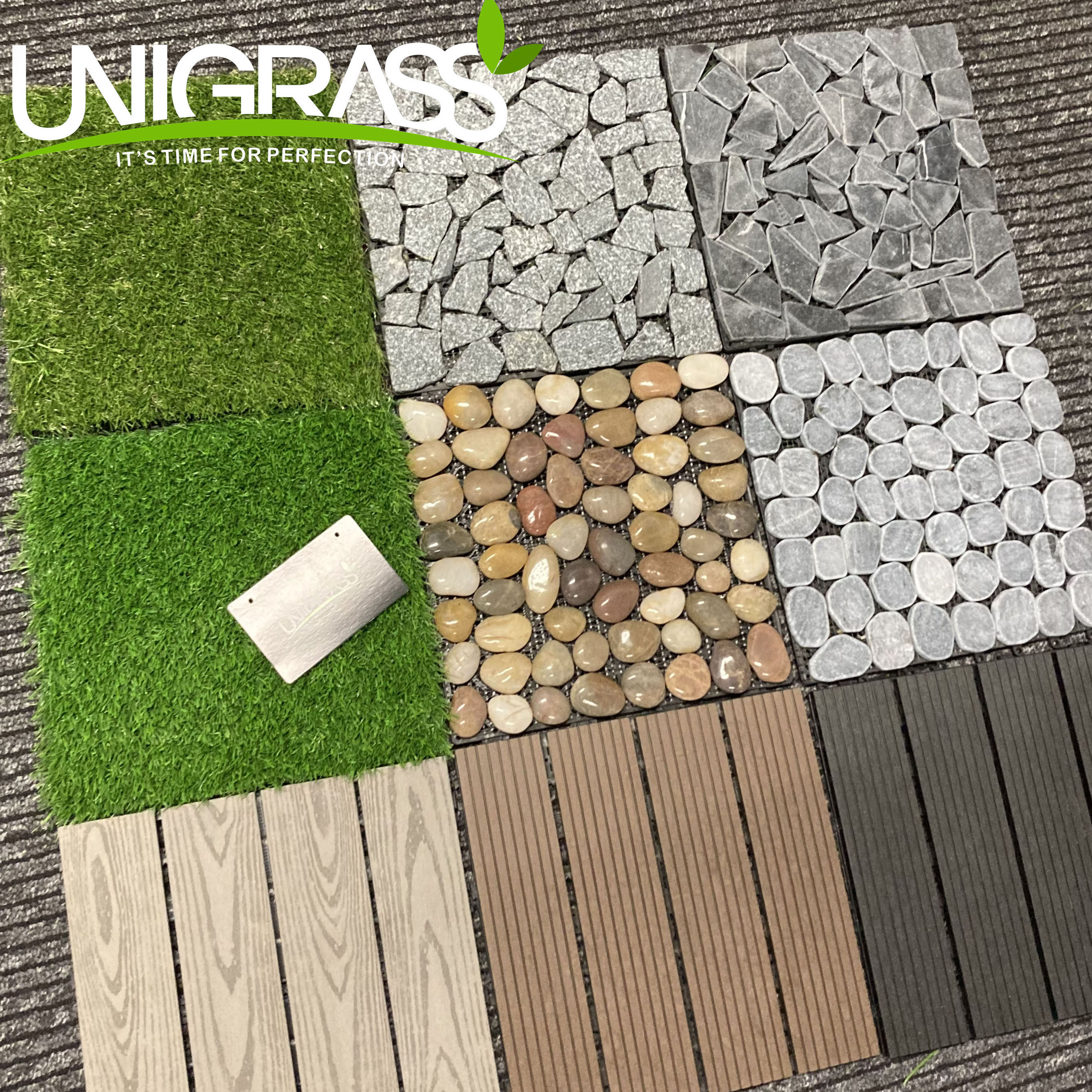 UNI Patio Deco Artificial Stone/Grass Turf Tile Interlocking Grass WPC Deck Tiles