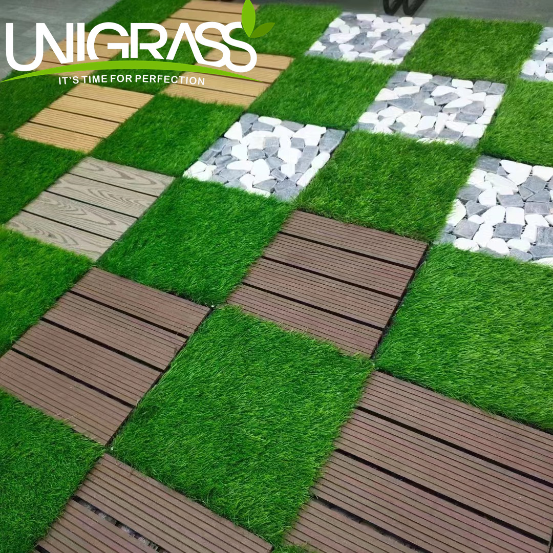 UNI Patio Deco Artificial Stone/Grass Turf Tile Interlocking Grass WPC Deck Tiles