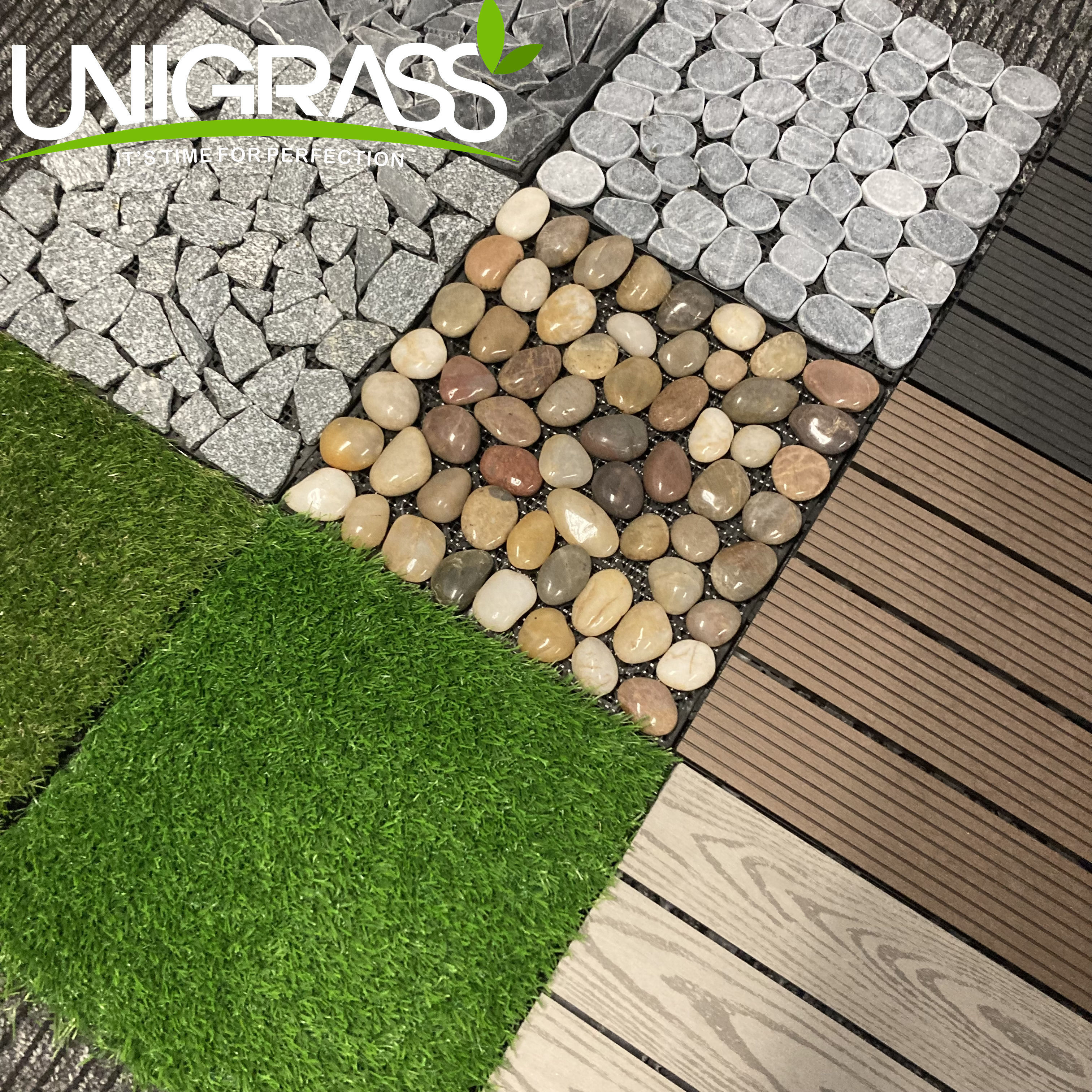 UNI Patio Deco Artificial Stone/Grass Turf Tile Interlocking Grass WPC Deck Tiles