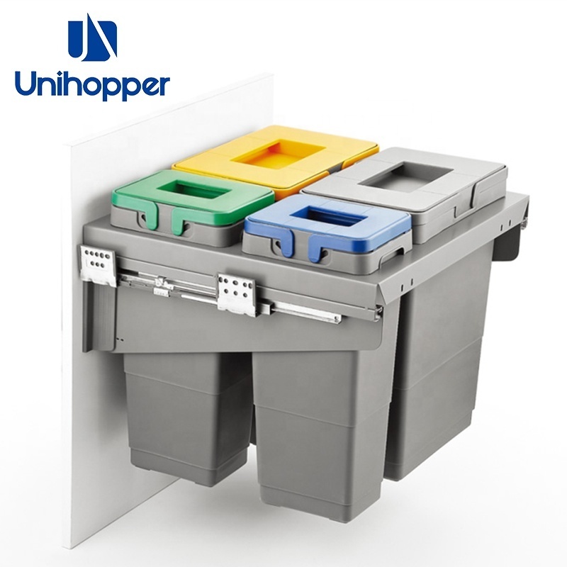 Unihopper factory wholesale concealed  soft close built-in kitchen cabinet pull out recycling drawer waste bin