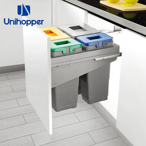 Unihopper factory wholesale concealed  soft close built-in kitchen cabinet pull out recycling drawer waste bin