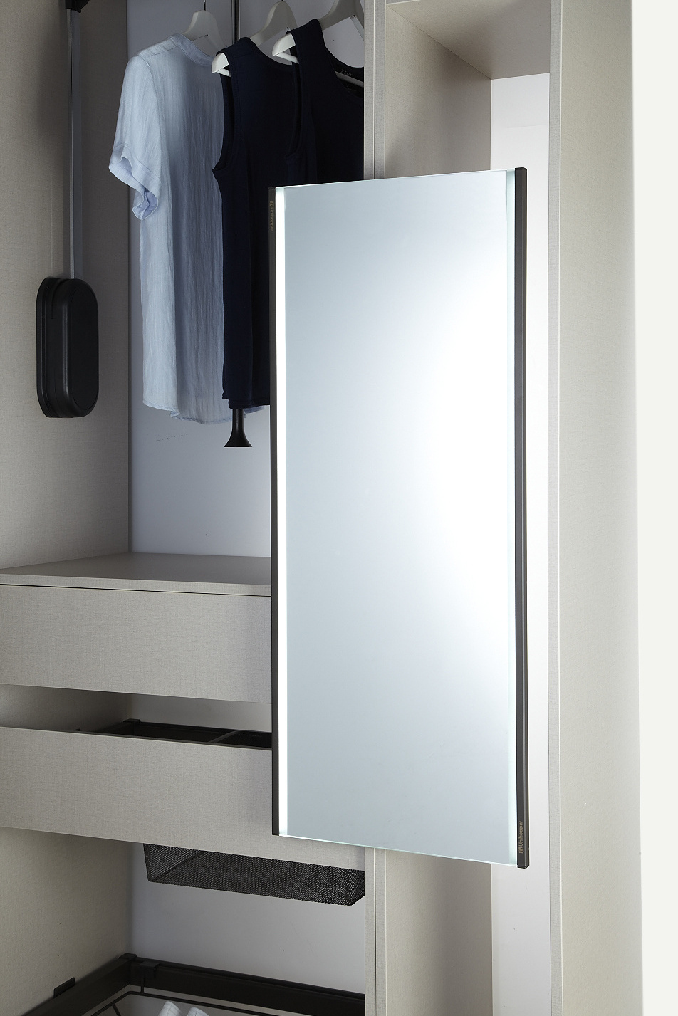 Unihopper wardrobe fitting full length soft closing PT pull out rotated mirror