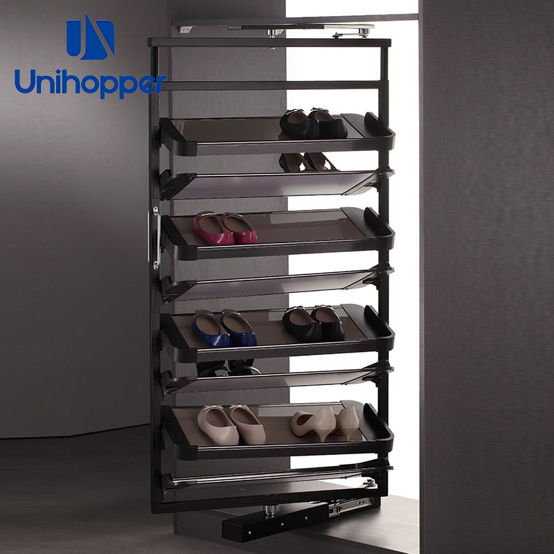 Unihopper wholesale adjustable wardrobe closet  fitting hardware accessories metal 360 degree rotating shoe rack