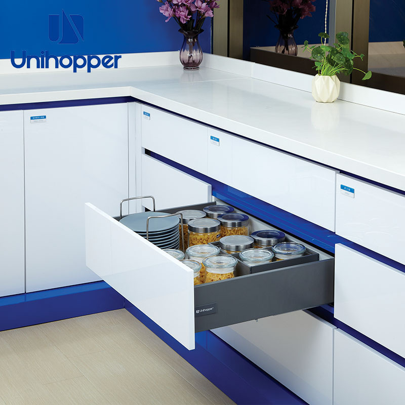 Unihopper Wholesale Adjustable Push to Open Soft Close Full Pull Out Kitchen Cabinet Undermount Concealed Drawer Slide