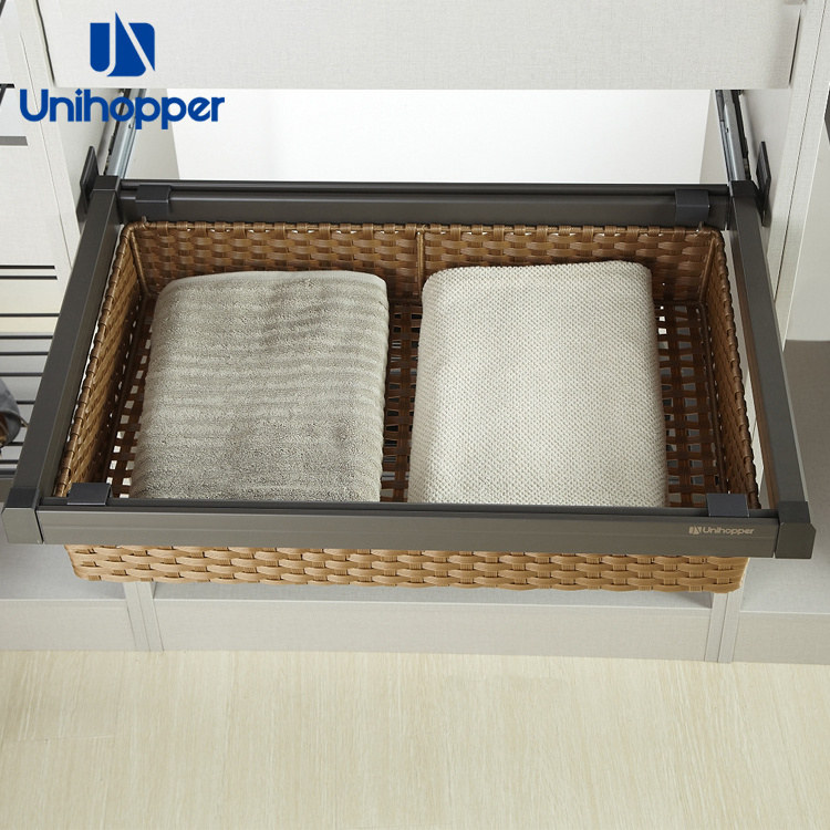 Unihopper New Modular Closet Accessories PVC Rattan Clothes Organizer Soft Close Pull Out Wardrobe Storage Basket