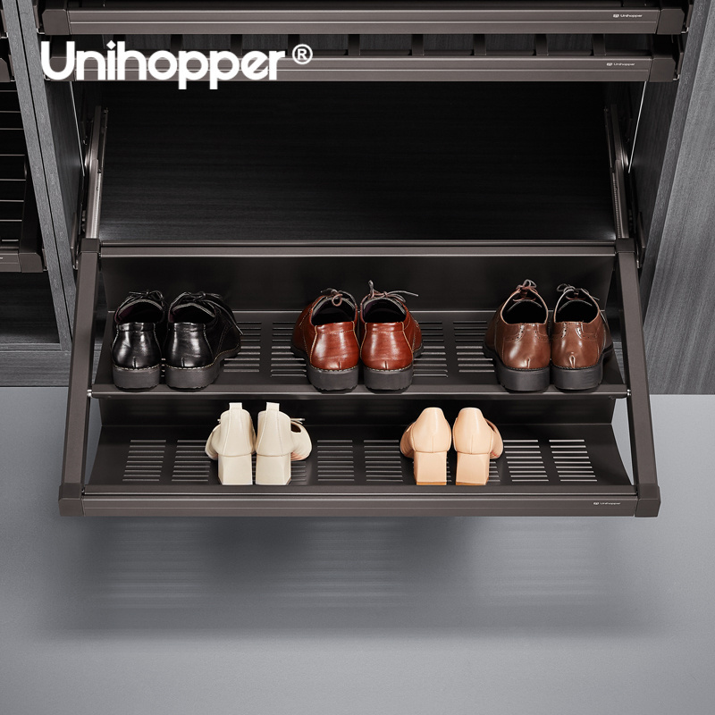 Unihopper 2 Tier Adjustable Wardrobe Accessories Soft Close Pull Out Shoes Rack for Shoe Cabinet