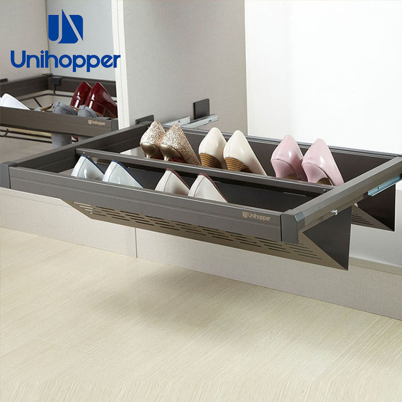 Unihopper 2 Tier Adjustable Wardrobe Accessories Soft Close Pull Out Shoes Rack for Shoe Cabinet