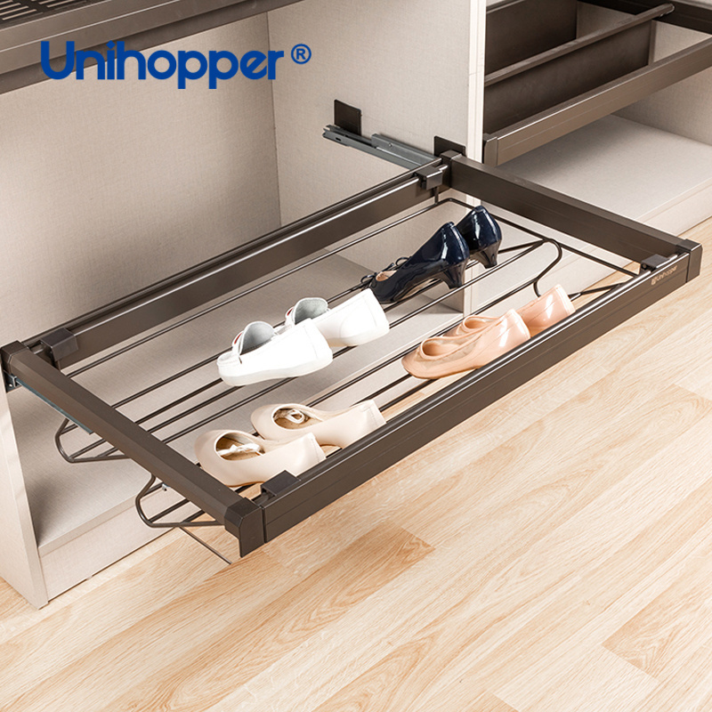 Unihopper Wardrobe Accessory Pull Out Sliding Shoe Cabinet Organizer Metal Wire Shoes Rack