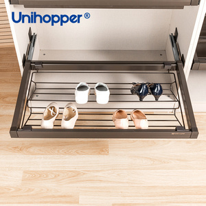 Unihopper Wardrobe Accessories Pull Out Double Deck Sliding Metal Wire Shoes Rack for Shoe Cabinet Storage