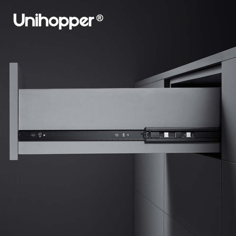 Unihopper 45MM 1.0*1.0*1.2MM Ball Bearing Cold-rolled Steel Soft Close Drawer Slide for Cabinet Furniture Telescopic Channel