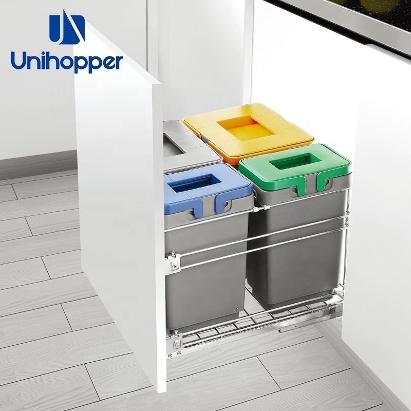 Unihopper manufacturer kitchen Cabinet Plastic pull out ash bin with wire basket