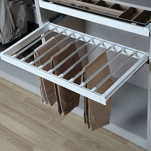 Furniture Hardware Soft close Closet Organizer Pull Out Trouser Shelf For Wardrobes Cabinet