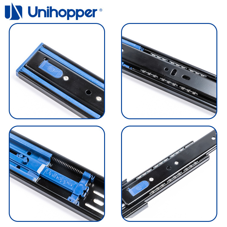 Unihopper Hot Sale Furniture Hardware 3 Fold Full Extension Telescopic Channel Soft Close Ball Bearing Drawer Slide