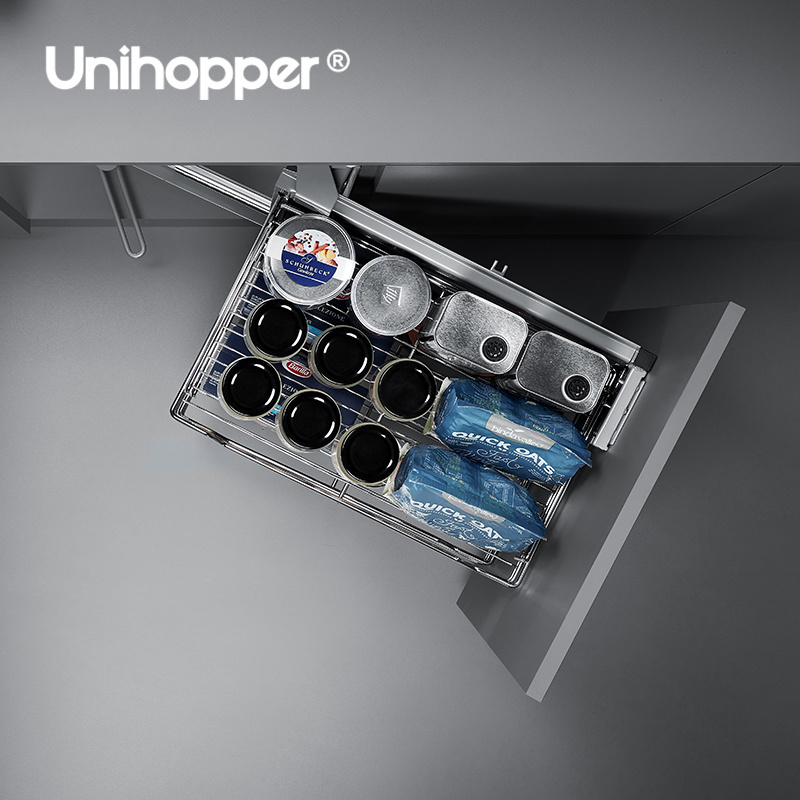 Unihopper Factory Modern Kitchen Cabinet Pantry Organizer Storage Linkage Pull Out Wire Basket Magic Corner