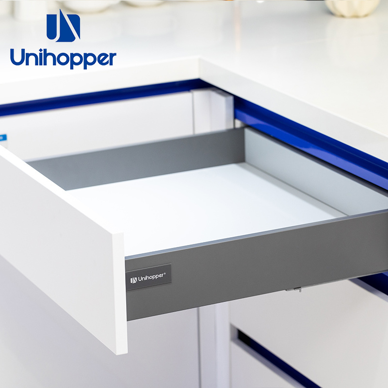 Unihopper factory wholesale kitchen push to open undermount double wall drawer slide box