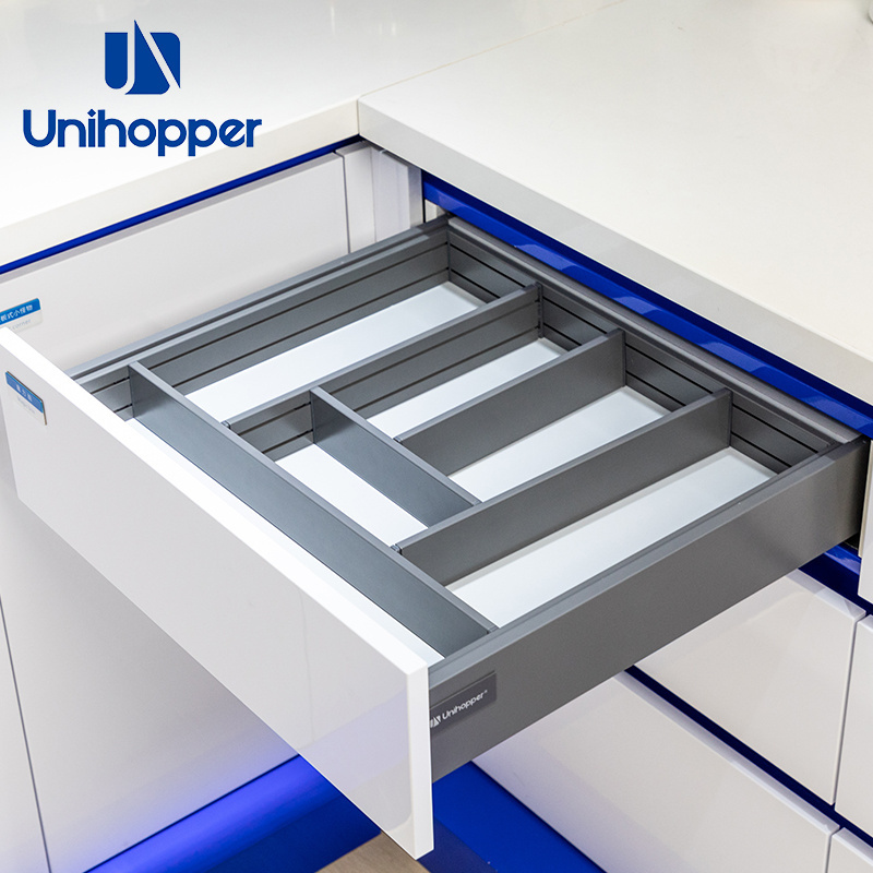 Unihopper factory wholesale kitchen push to open undermount double wall drawer slide box