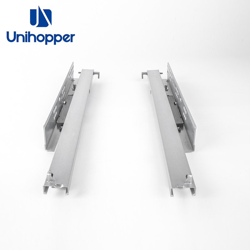 UNIHOPPER Custom Furniture Hardware Full Extension Bottom Mount Drawer Guides Push to Open Drawer Slide