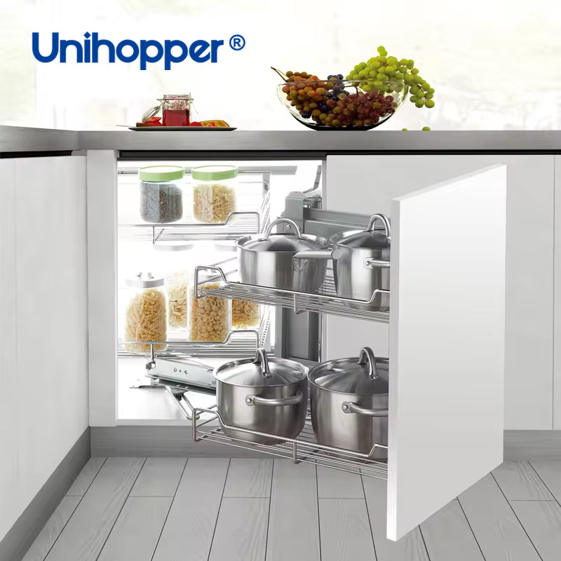 Unihopper Factory Modern Kitchen Cabinet Pantry Organizer Storage Linkage Pull Out Wire Basket Magic Corner