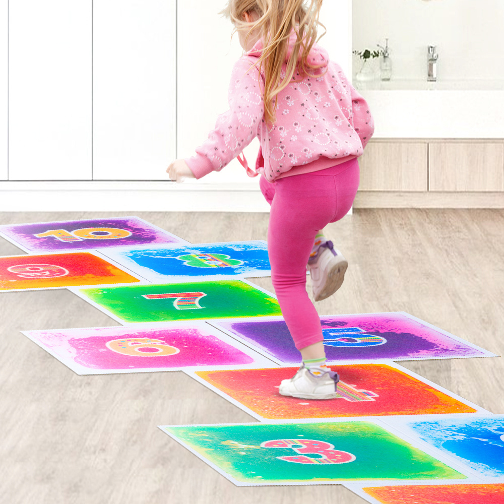 Kindergarten Non Toxic PVC Color Sensory Liquid Floor Tiles Kids ADHD Hopscotch Games Peel And Stick Printing Liquid 3d Floors