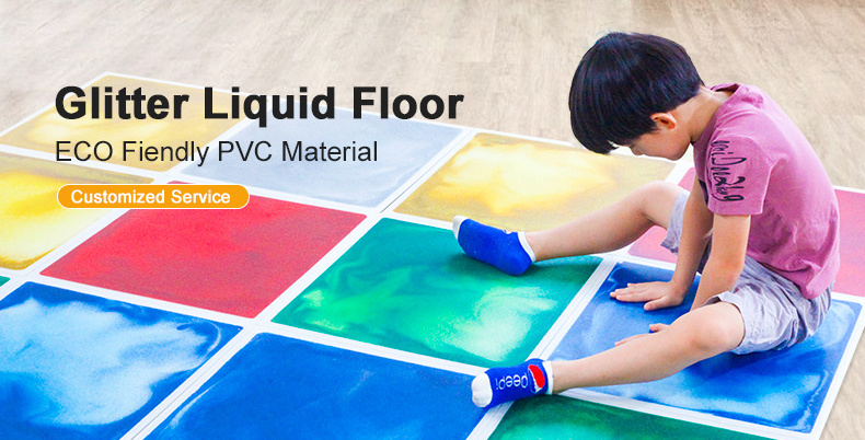 Sensory Dynamic Glitter Liquid Flooring School Classroom Clear Plastic Liquid Floor Kindergarten Tiles