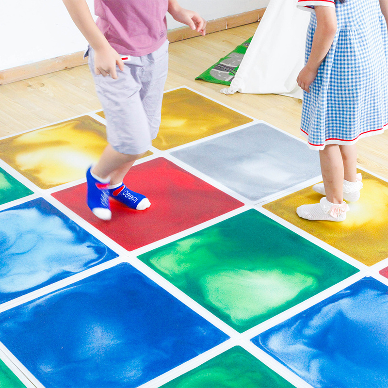 Sensory Dynamic Glitter Liquid Flooring School Classroom Clear Plastic Liquid Floor Kindergarten Tiles