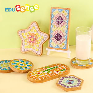 Handmade DIY Material Bamboo Creative Art and Craft Glass Mosaic Tiles Coaster Craft Kit With Wooden Mold