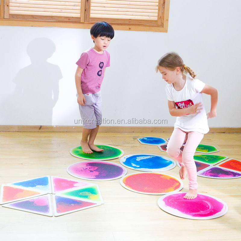 Nontoxic PVC 3d Puzzle Liquid Floor Kindergarten Playroom Fancy Sensory Fusion Tile Mix Color Round Liquid Tile Shapes