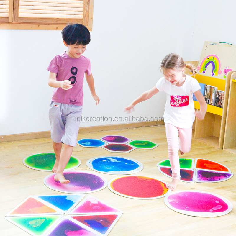 Nontoxic PVC 3d Puzzle Liquid Floor Kindergarten Playroom Fancy Sensory Fusion Tile Mix Color Round Liquid Tile Shapes