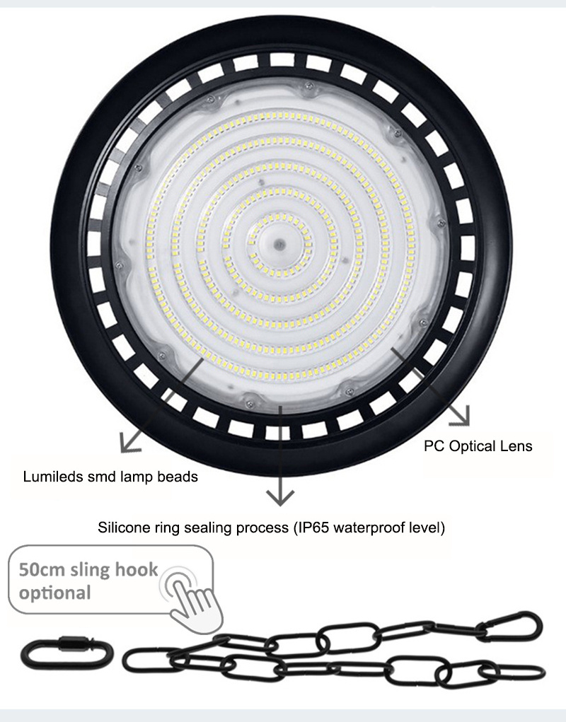 Warehouse garage lighting smd 3030 100w 150w 200w 250w 300w 347v ufo led high bay light white 5000k 5500k for garage ware