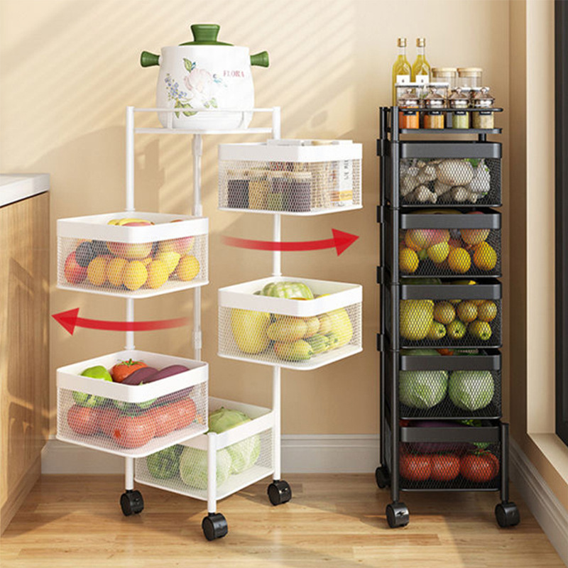 Multi -layer small push car rotating vegetable basket snack fruit mobile storage shelf