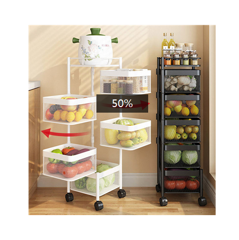 Multi -layer small push car rotating vegetable basket snack fruit mobile storage shelf