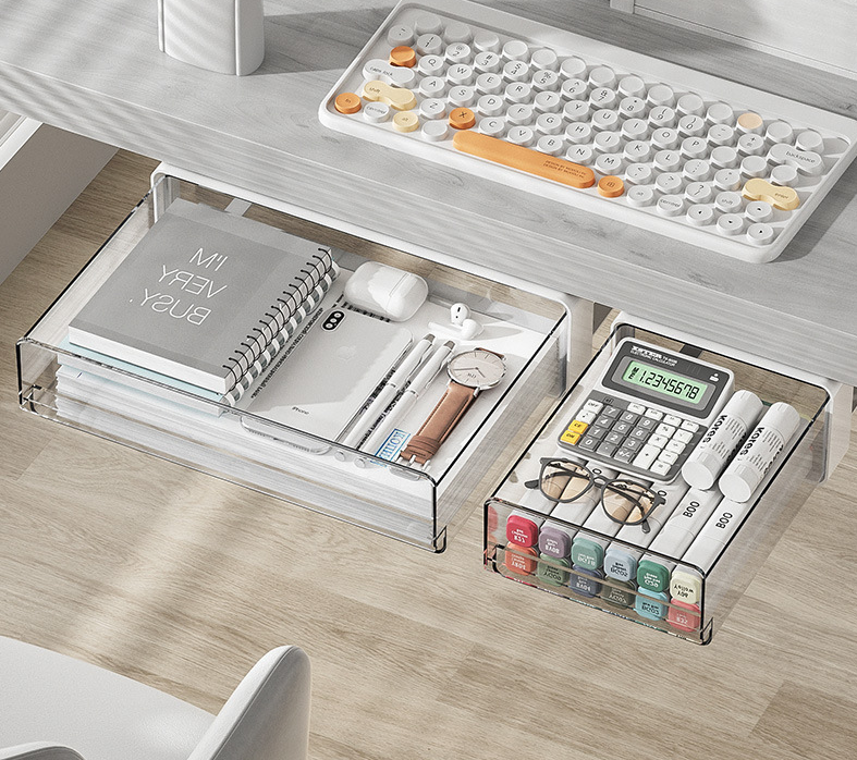 Under-desk drawer storage box Dormitory stationery Desk hidden storage box Cosmetics storage box